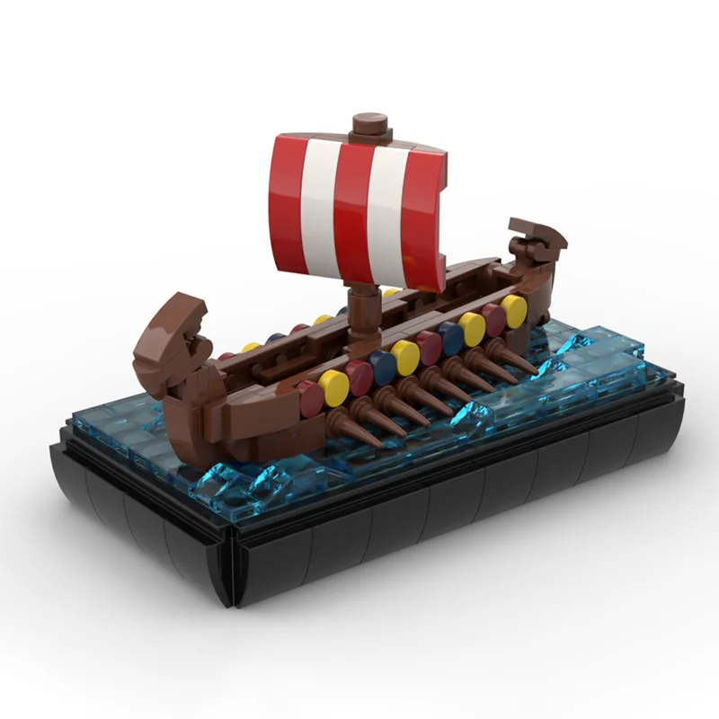 281pcs Moc Small Viking Ship Medieval Military Longship Building Block Set Sodiers Figures Boat Bricks Creative Toys Kid Gift