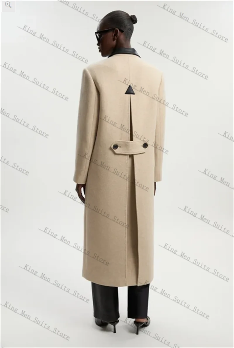 البيج الكشمير الصوف المرأة البدلة 1 قطعة سترة طويلة فستان الحفلة الراقصة مخصص مكتب رسمي سترة حريمي معطف شتاء دافئ الزفاف #2