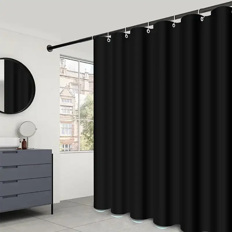 Fabric Shower Curtain Liner, Waterproof Hotel Quality, Bathroom Curtains Rust Resistant Grommets, 72 x 72 Machine Washable Black