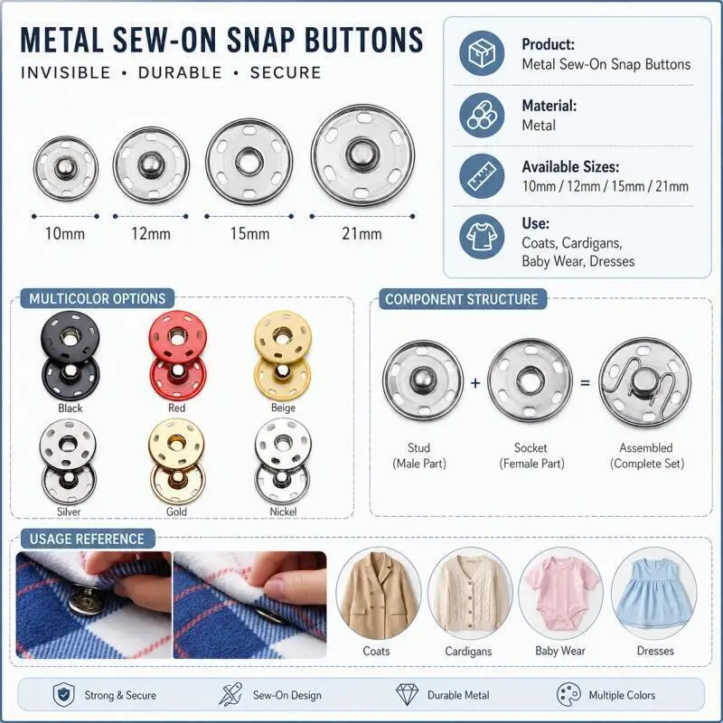 10-21mm Unsichtbare Bunte Druckknöpfe aus Metall 10/20/30 Sets Druckknöpfe für DIY-Kleidung Verschlüsse – Detail 2