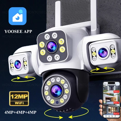 YOOSEE 6K 12MP 3 lentes 3 pantallas Wifi cámara PTZ exterior Color visión nocturna detección de movimiento Audio bidireccional cámara de seguridad