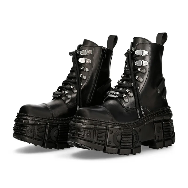 

Retro Spanish Mid-Calf Dark Metal Punk Men's and Women's Same Style Boots Thick Platform Popular Street Shooting Boots