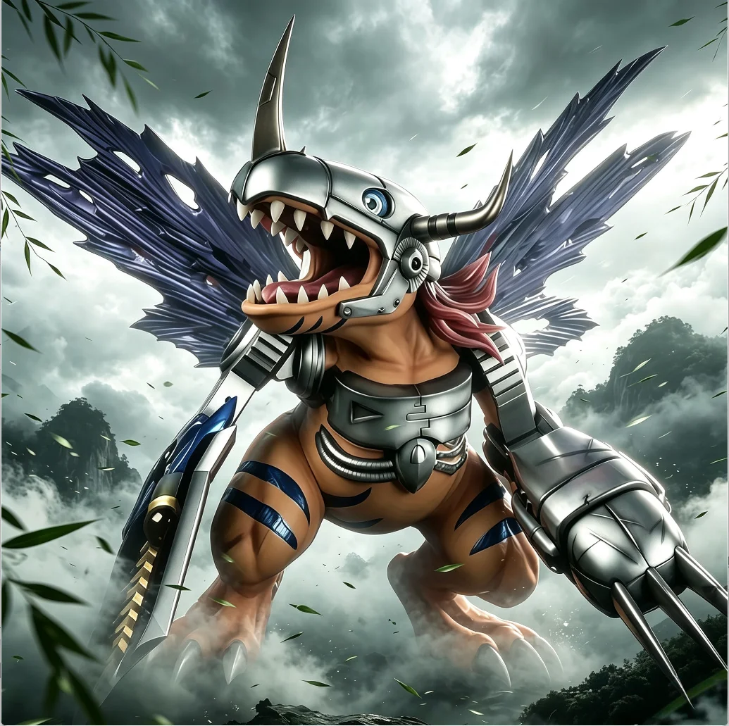 

27cm 10.6 inch Anime Metal Greymon Figures Pvc Statue Desktop Ornamen Collection Statue Model Decoration Room Desk Toys Gifts