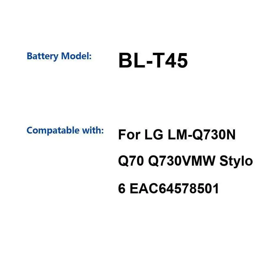 

Легкий аккумулятор мобильного телефона 4000 мАч BL-T45 для LG Stylo 6 LM-Q730N Q70 Q730VMW EAC64578501