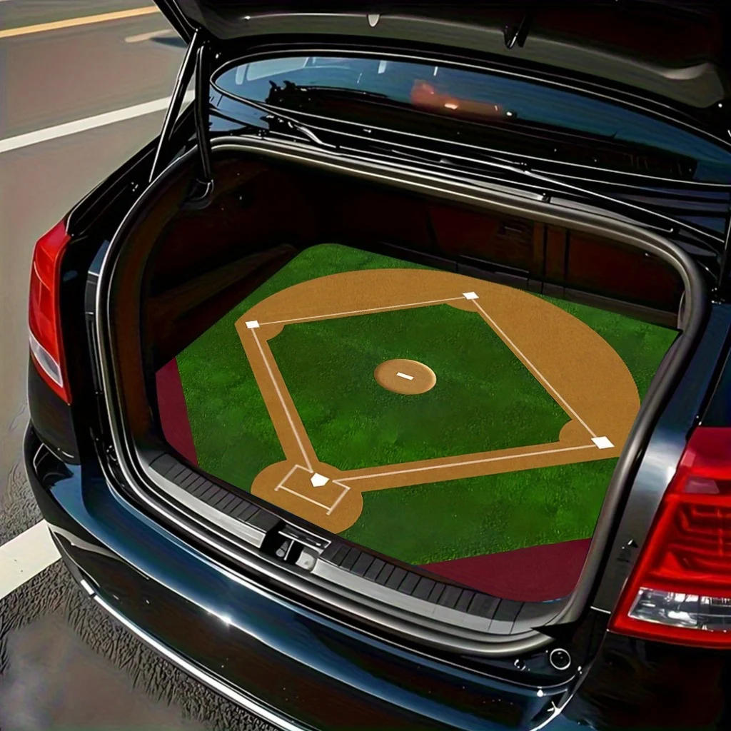 1pc Printed Baseball Field Pattern Trunk Mat, Green Brown Color, Premium Trunk Liner, Excellent For Car Interior Upgrade