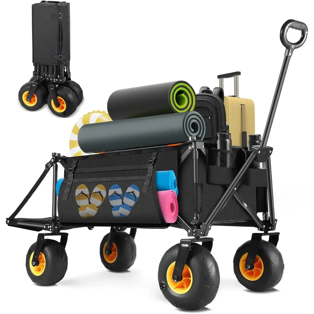 

Универсальная тележка для тяжелых условий эксплуатации с выдвижной ручкой, подстаканниками и большими колесами для пляжа, покупок, сада и кемпинга