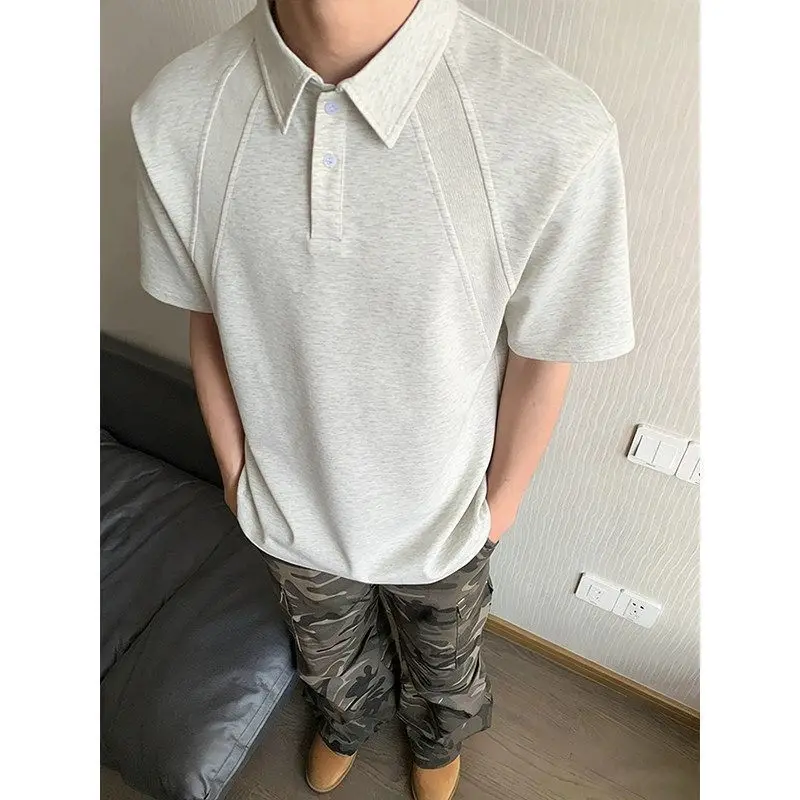 Men's New Arrival Polo Shirt Casual Streetwear Short Sleeve Patchwork Lapel T-shirt Summer American Style Slim Fit Trend Tops