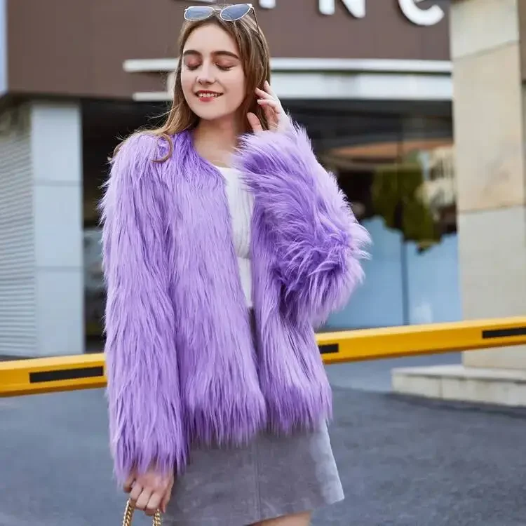 

Fasionable Long Fur Women's Autumn Winter Water Waed Imitation Leather Outerwear Youth Commute