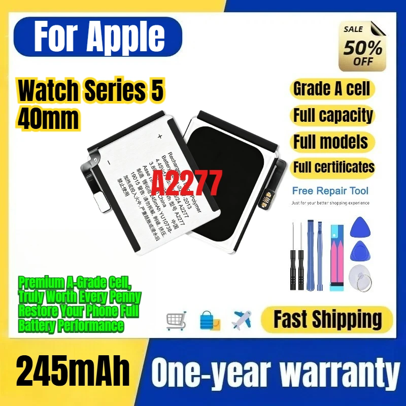 A2277 for Apple Watch Series 5 40mm Watch Battery 0 Cycle High Quality High Capacity Replacement Bateria Grade A Cell with Tools