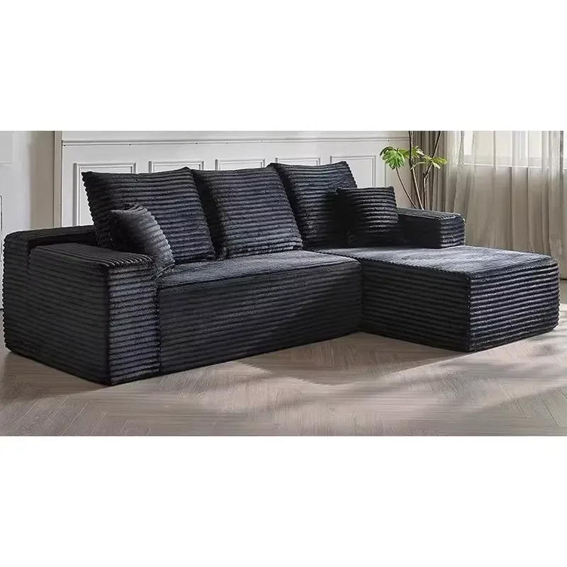 High quality modern L-shaped combination sofa comfortable corduroy fluffy design vacuum compression comfortable living room