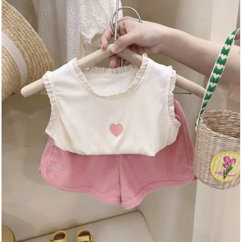 

Girls' Western Style Suit Summer New Online Popular Casual Two-Piece Set Kindergarten Friends Summer Vest+Shorts-XMS