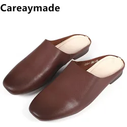 Careaymade-Summer 100% Genuine leather women slippers,Fashion colors casual comfort lazy shoes,handmade Flat Half slippers