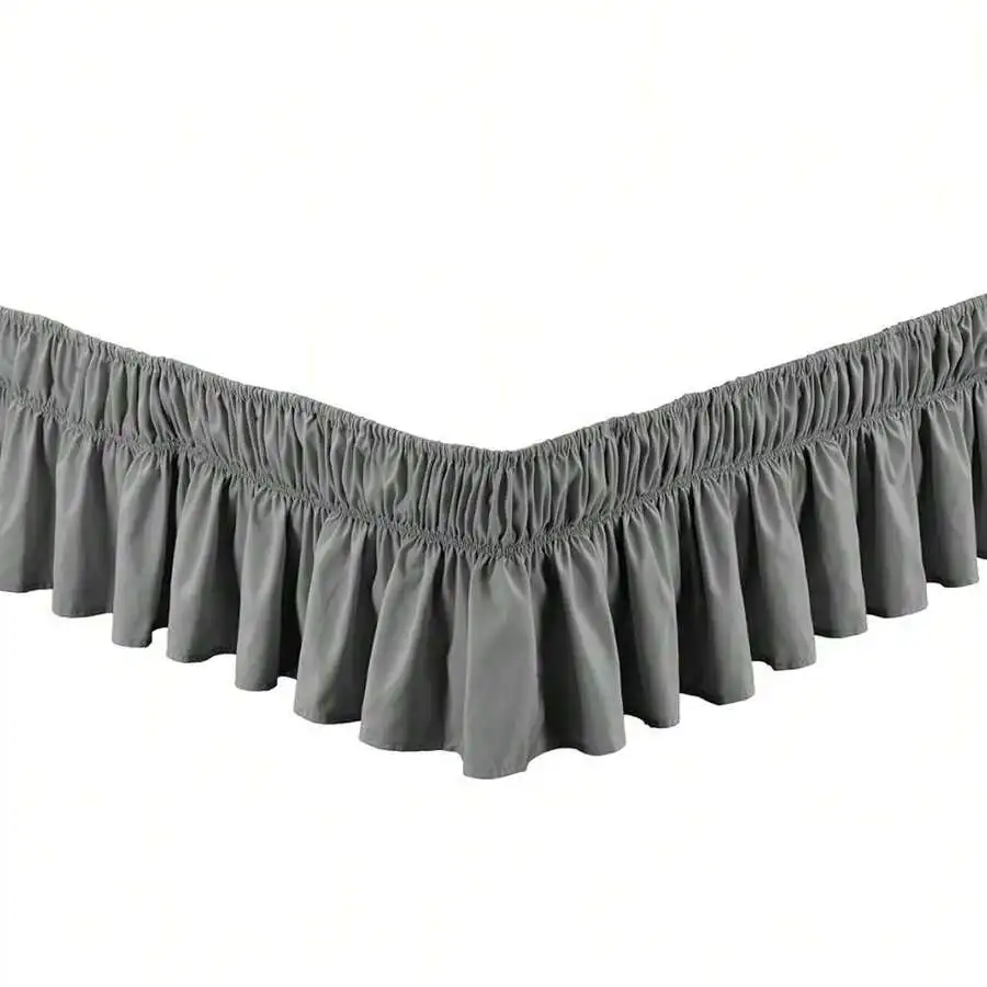 

Elastic Ruffled Bed Skirt With 17 Inch Drop Solid Gray Easy Install