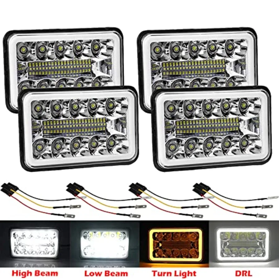

4 PCS DOT Approved 4x6 Inch Halo Headlights Replacement H4651 H4652 H4656 H4666 H6545 Compatible With Peterbilt Kenworth Freigh