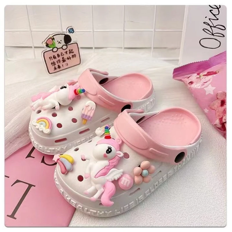 Children\'s Slippers Girl Cute Cartoon 3D Pony Fashion Versatile Princess Sandals Girl Non slip Indoor Beach Slippers