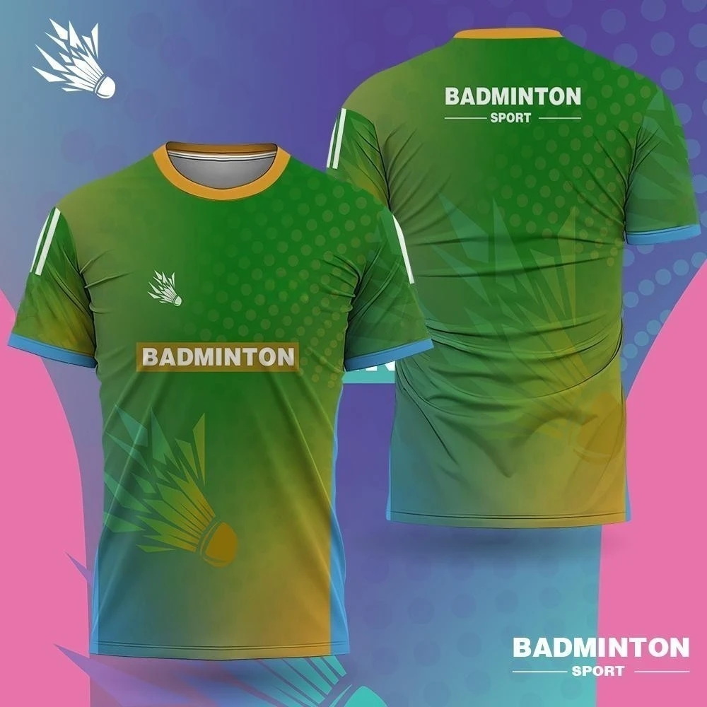 Мужская одежда для бадминтона, футболка для бадминтона с градиентным 3D принтом, индивидуальное имя и логотип команды, быстросохнущая спортивная одежда на открытом воздухе, мужской топ для спортзала