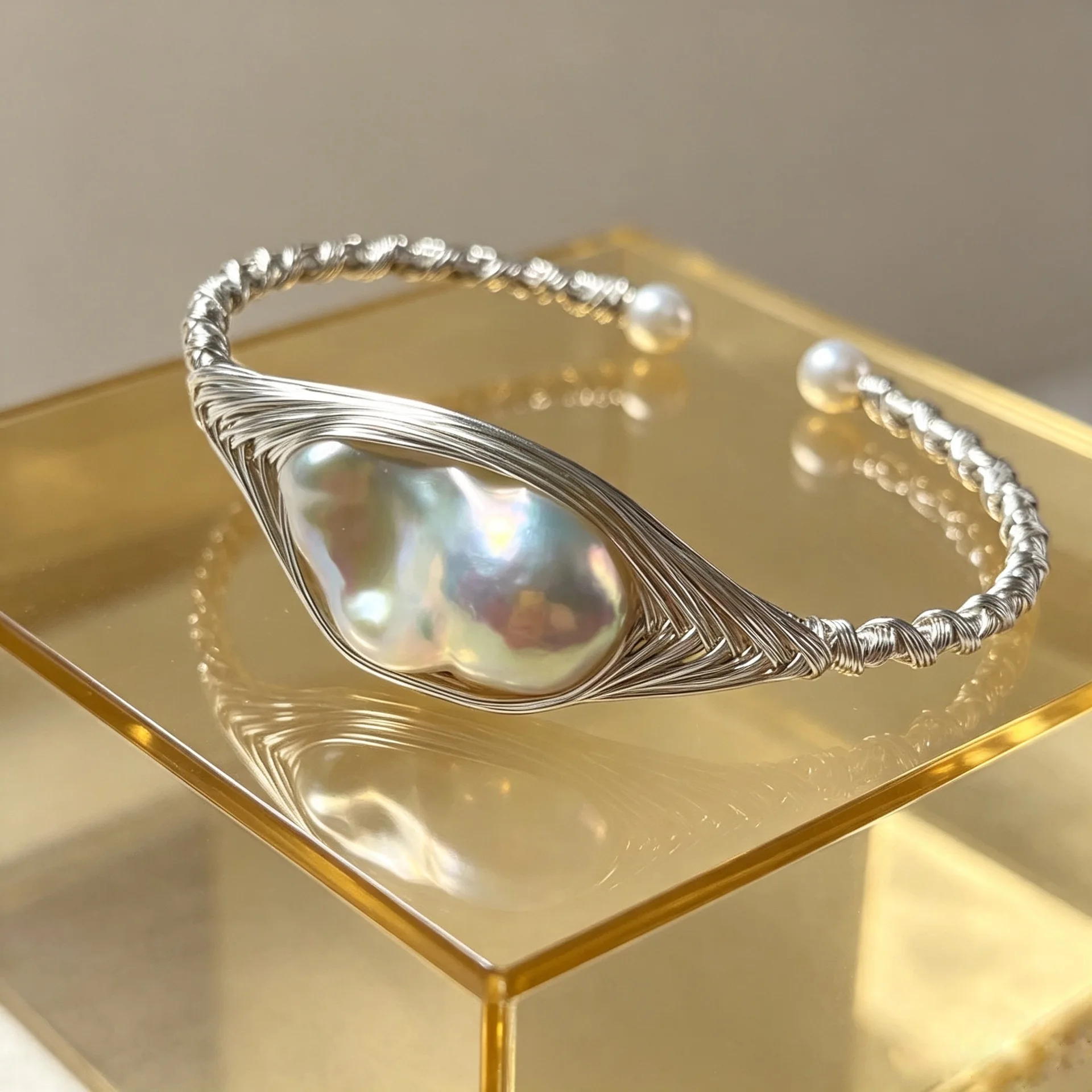 Freshwater Baroque Pearl Bracelet Hand Wire Woven Open Adjustable Bangle Ladies Delicate Hand Jewelry Fashion Accessory Gifts