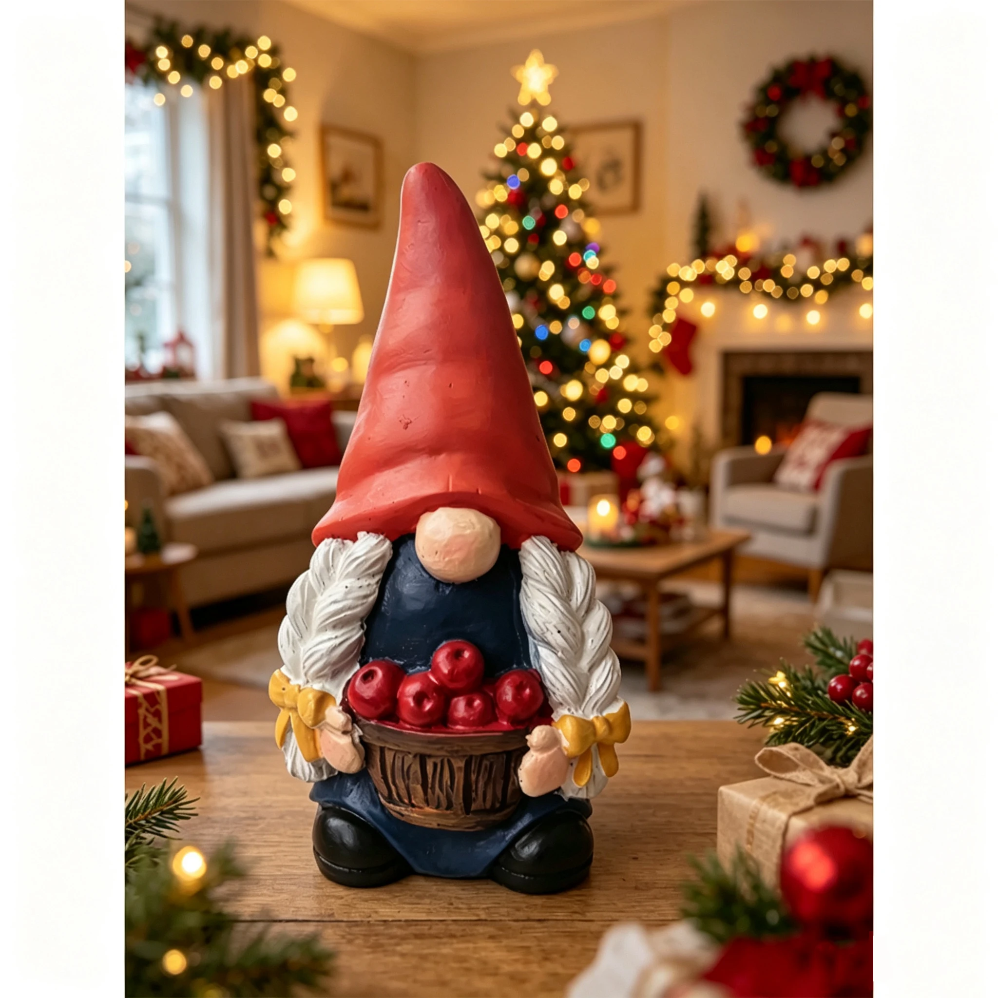 1 Pc Holding an Apple Barrel Blue Resin Gnome Figurine,for Gardens, And Family Dining Tables，Halloween ,Thanksgiving Decorations