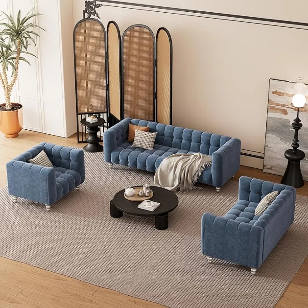 

Living Room Furniture, Loveseat and Single Chair with Solid Wood Legs,Button-Down Tufted Backrest, Velvet Upholstered Sofa Set