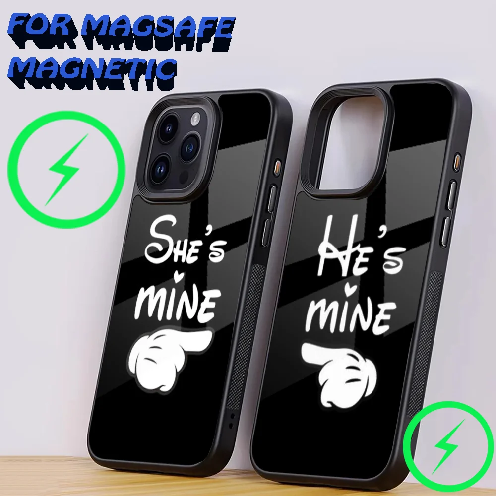 Matching Couple She's Mine Phone Case For iPhone 16,15,14,13,12,11,Plus,Pro,Max Mini Magsafe Magnetic Wireless Charging