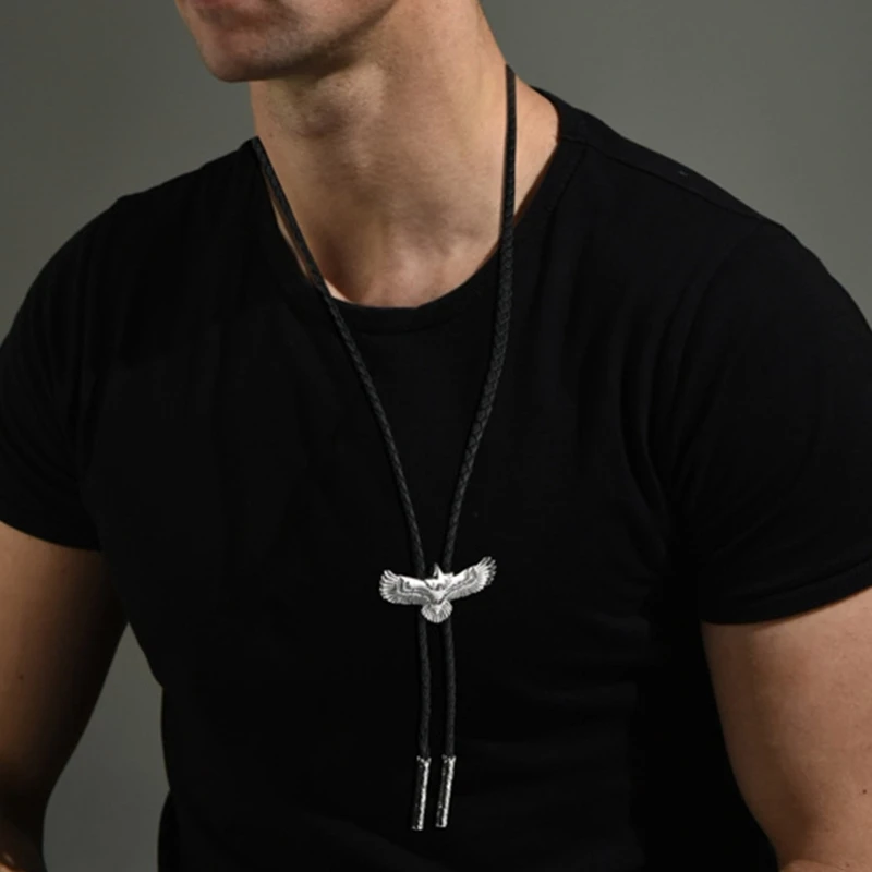 Adjust Length Bolo Tie Popular Male Female Dance Necktie Evening Party Relief Eagle Pendant Necklace Gift for Birthdays