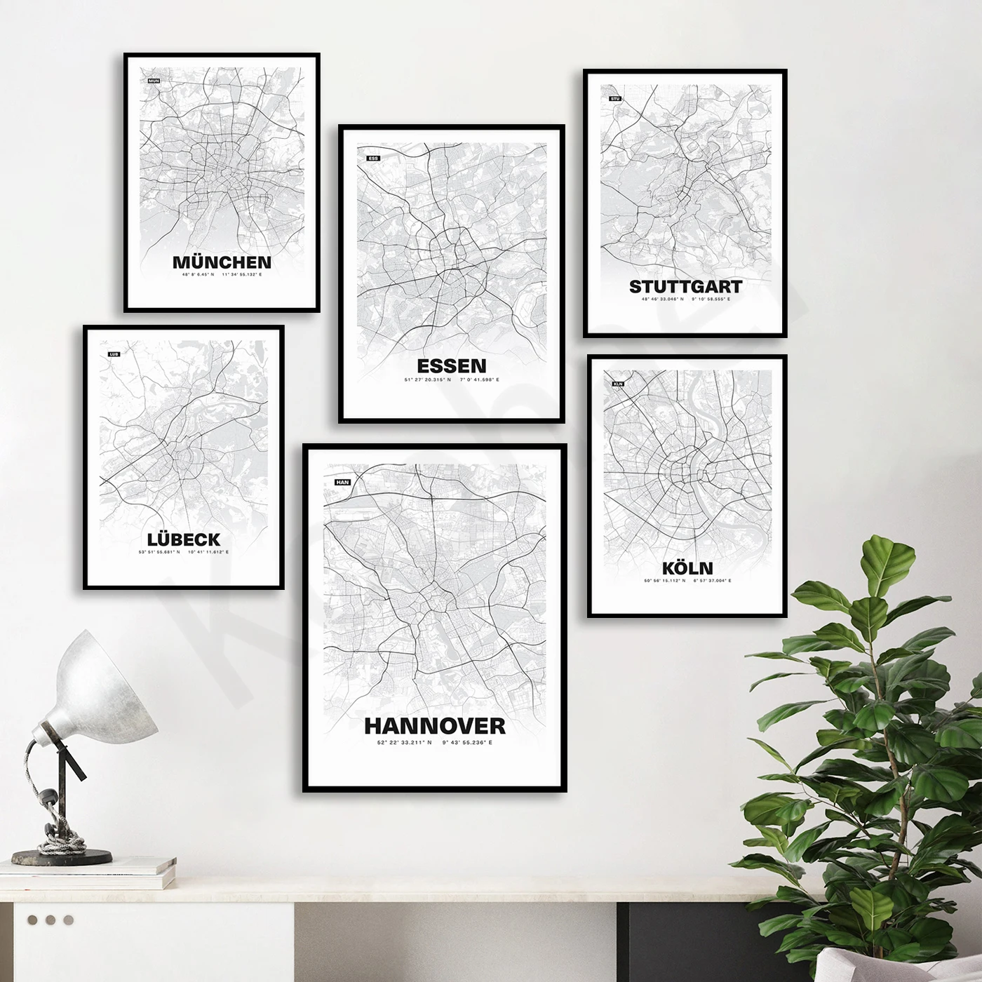 Hanover Munich Essen Stuttgart Lübeck Cologne Leipzig Dusseldorf. City Travel Map. Home Wall Decor Art Poster