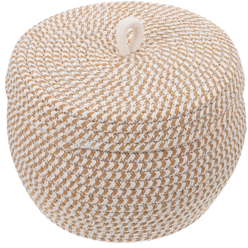 

Cotton Rope Woven Basket Round Storage Basket Large Capacity Lid Organizer Decorative Storage for Home Sundries Desktop