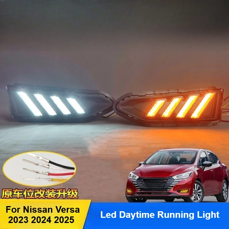 Led Daytime Running Light Front Fog Lamp For Nissan Versa/Sunny 2023 2024 2025 Dymanic Turn Signal Modification Accessories
