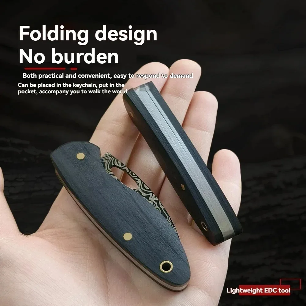 Portable Pocket Folding Tool, Damascus Steel Blade for Everyday Cutting, Package Opening & Outdoor Snacks Prep