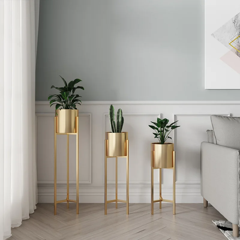 Hxl gold flower stand indoor iron flower pot rack floor standing