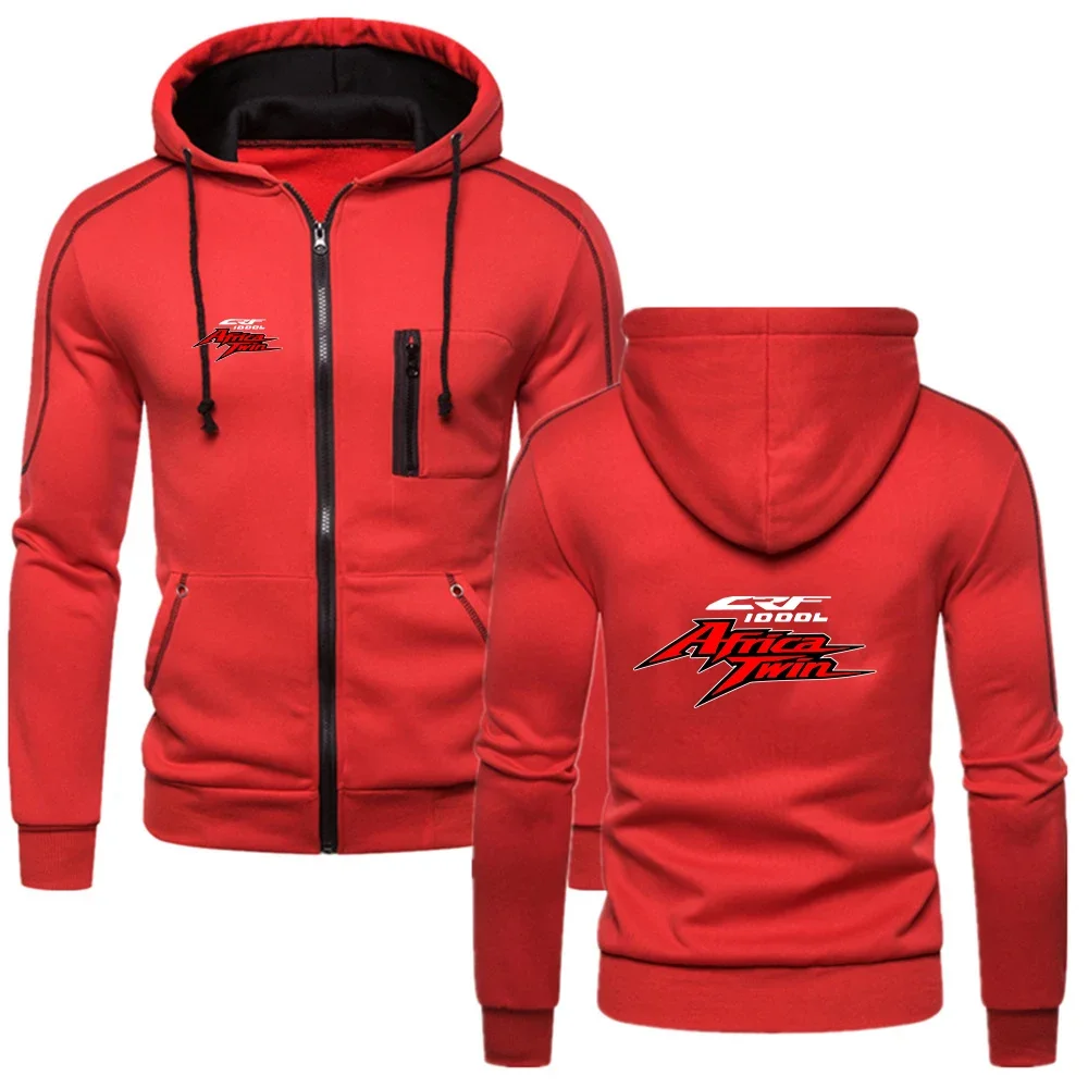 Africa Twin Crf 1000 L Crf1000 Logo Print Spring Autumn Men's Slim Fit Hooded Zipper Jacket Solid Color Cardigan Cotton Hoodies