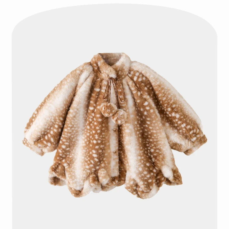 Girls Imitation Fur Mink Fleece Jacket Winter Foreign Style Baby Girl Plush Warm Top Kids Sweet Boutique Festival Jacket