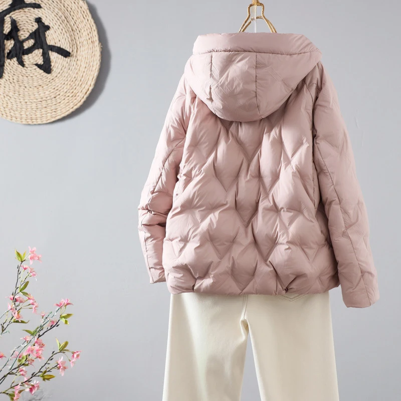 Schinteon Women Light 90% White Duck Down Jacket Casual Loose Autumn Winter Outwear with Hood Korean Style Coat 2026 New