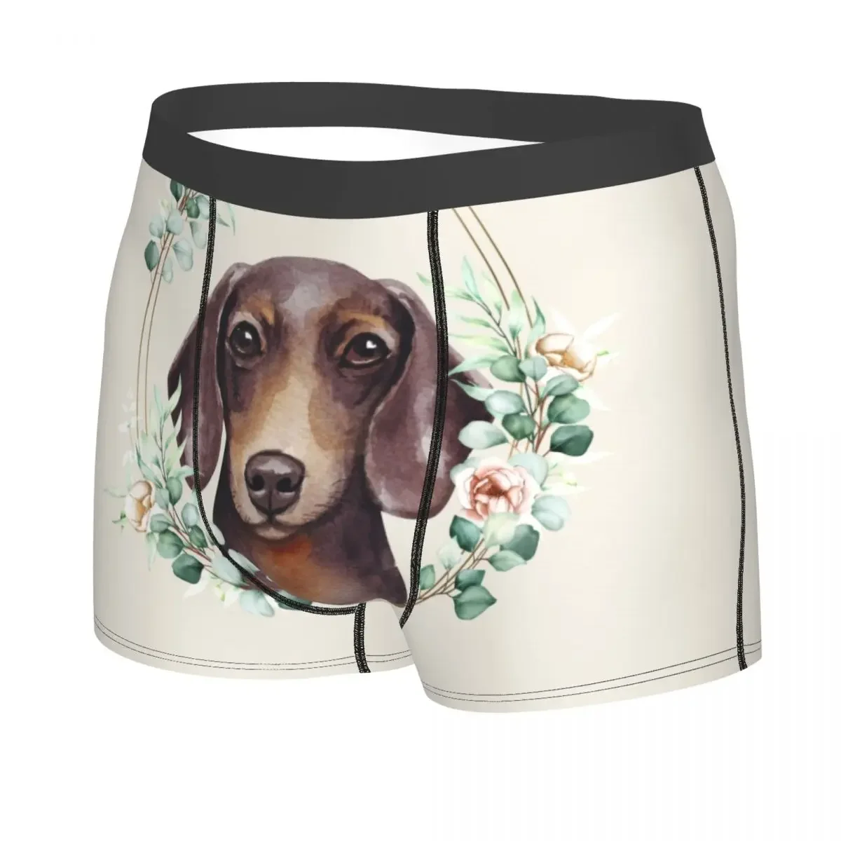 Male Cool Dachshund Dog In Floral Underwear Badger Sausage Wiener Puppy Boxer Briefs Stretch Shorts Panties Underpants