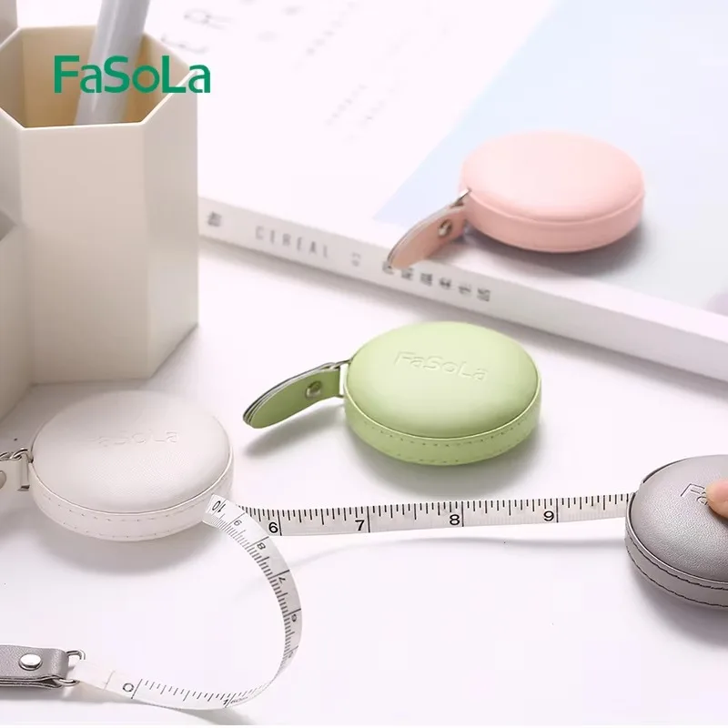 FaSoLa PU Soft Tape Measure Double Scale Body Sewing Flexible Ruler Retractable Ruler with Push Button Round 1.5 Meters 4.92Ft