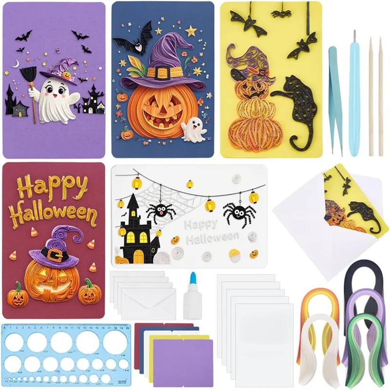 A34R Halloween Paper-Quilling Kit 20 Sets- For Adult Beginner Friendly Greeting Card Making Tool For Party Decor Preparation