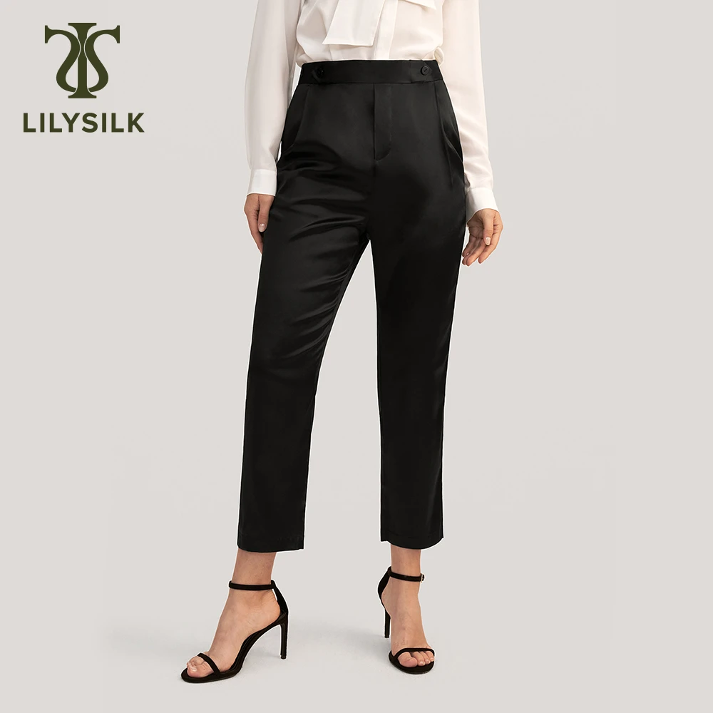 LILYSILK Women's Silk Pants Ladies Pipe Cropped Trousers with Hidden Zipper and Middle Waist for Casual and Formal