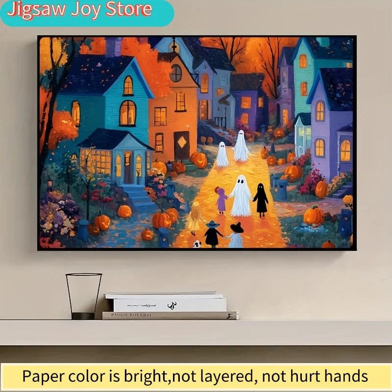 Quebra-Cabeça de 500 Peças Projetado para Adultos com um Passeio Fantasmagórico por uma Cidade Colorida na Floresta, Perfeito para Jogos de Festa e Atividades