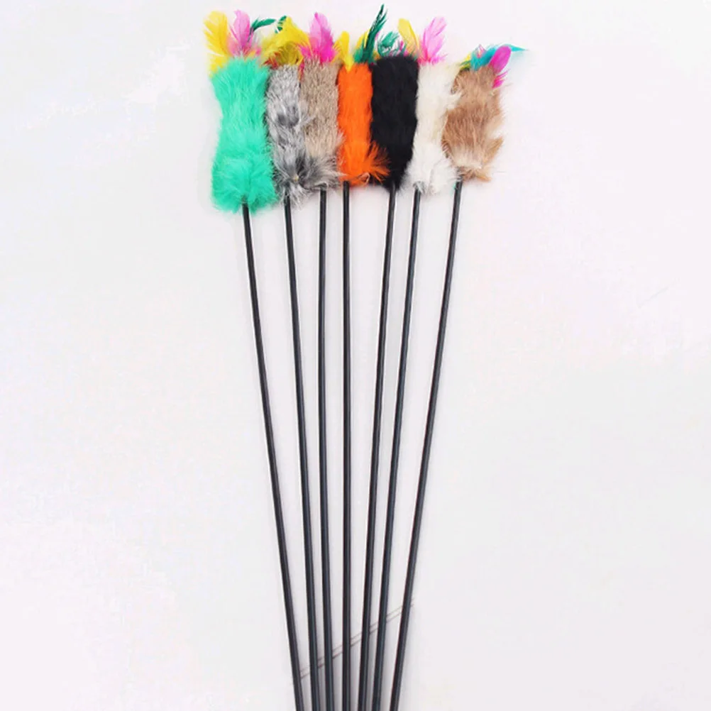 

3Pcs Cat Teaser Stick Rabbit Hair Colorful Interactive Wand Exercise Tool Portable Grip for Kitten Healthy Active Play Gifts