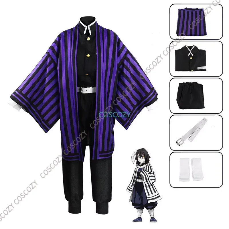 Purple/Black Iguro Obanai Cosplay Anime Demon Ghost Killer Iguro Obanai Haori Kimono Cosplay Costume White Snake Doll Set