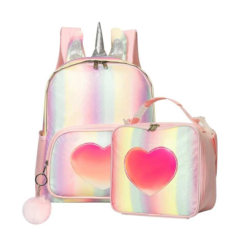 Children's Backpacks Lunch Bags 2023 New Love Unicorn Backpacks Children's Bento Bags Portable Set Cartoon Cute Girl Lunch Bags