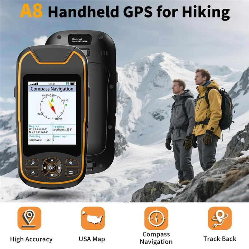 A37T-A8 Handheld GPS Rugged Waterproof Multi-GNSS GPS Navigator For Hiking Satellite Tracking