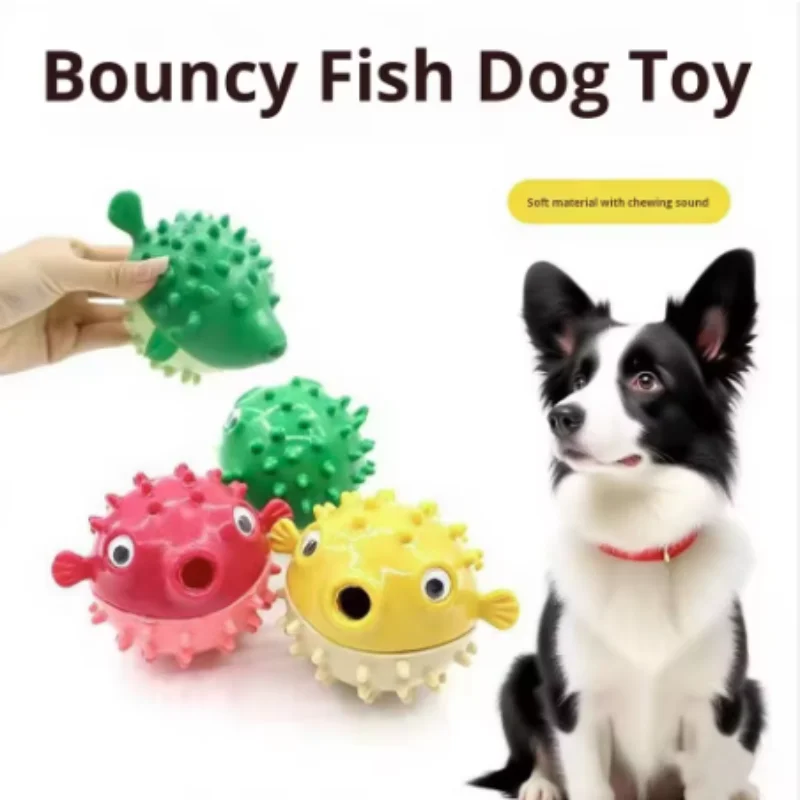 Juguete mordedor para perros con sonido y rebote, forma de pez