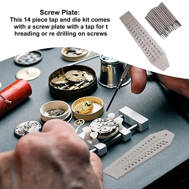 

Watch Repair Tools Machine Hand Screw Thread Taps Set 14 Taps And 1 Screw Plate Tap And Die Set Screw Extractor For Clocks And