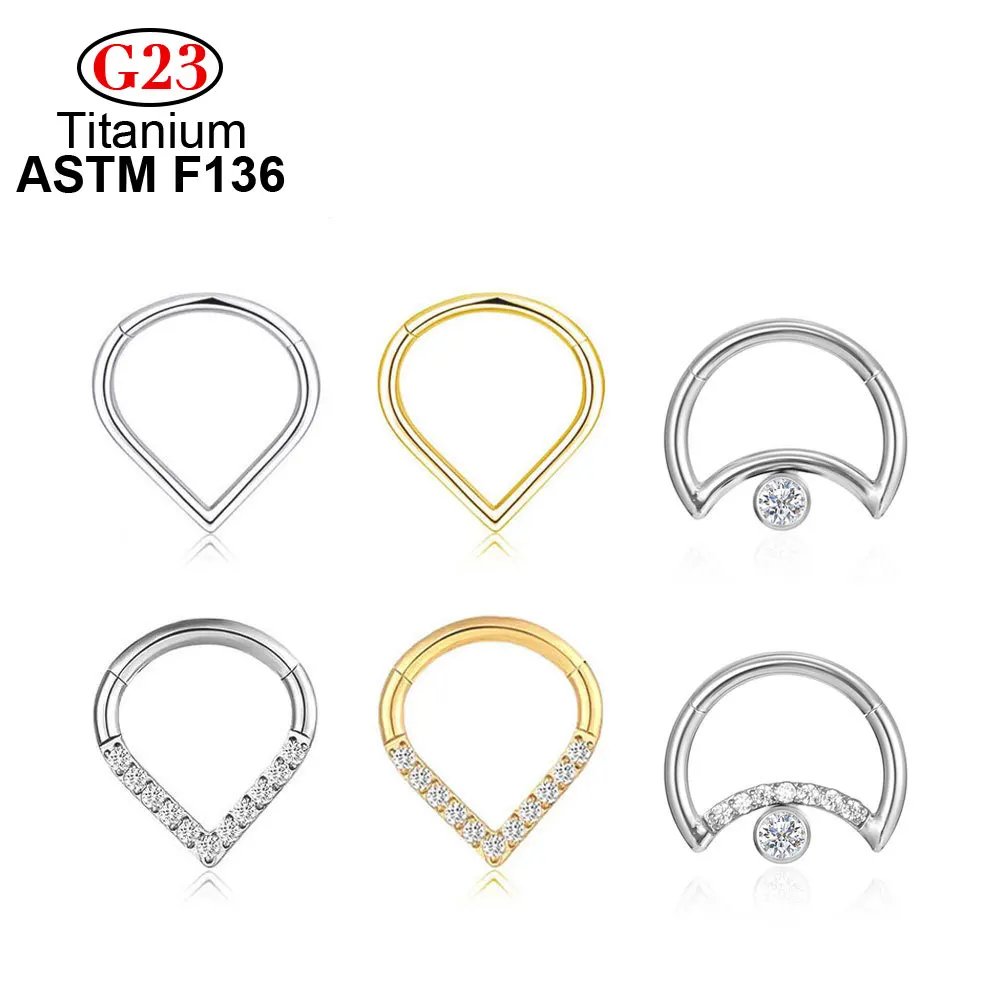 Drop Shipping G23 ASTM F136 Titanium Perforation Zircon Piercing Nose Hoop Earrings Piercing Septum Jewelry