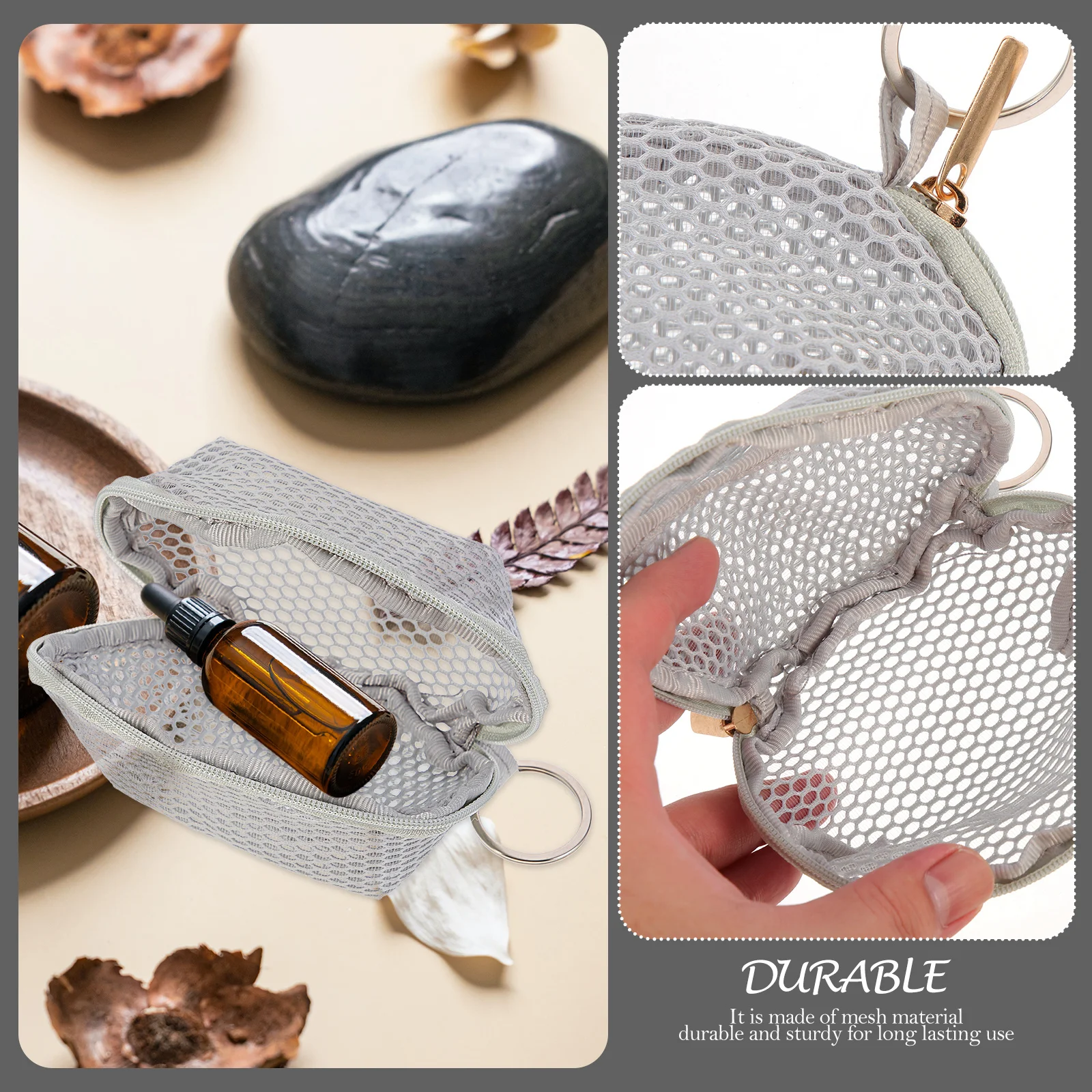 Bolsa de esponja de maquillaje de malla, Mini bolsa de maquillaje portátil con cremallera Premium, bolsa de almacenamiento de cosméticos de viaje, llavero de lápiz labial