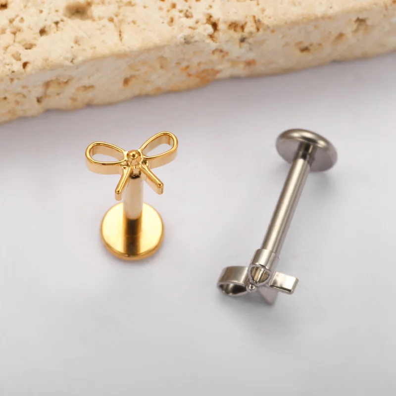ASTM F136 Titanium Mini Bow Tie Labret Lip Stud Earring Helix Cartilage Conch Tragus Flat Back Anodized Piercing Body Jewelry