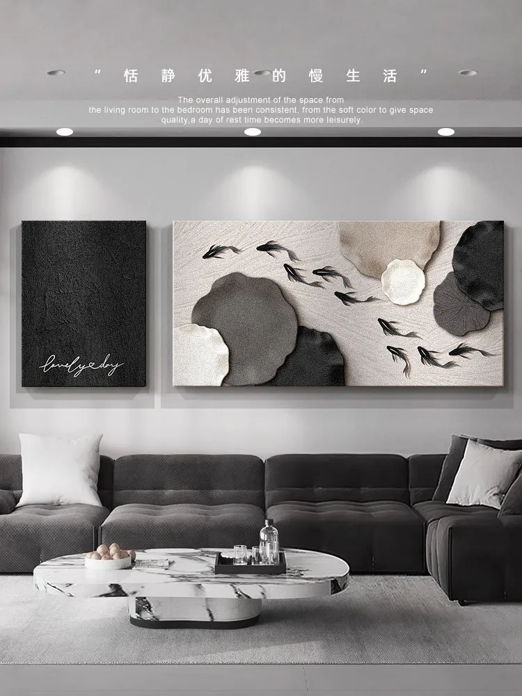 Black And White Abstract Nine Fish Picture Living Room Decorative Painting Sofa Background Wall Hanging Mural