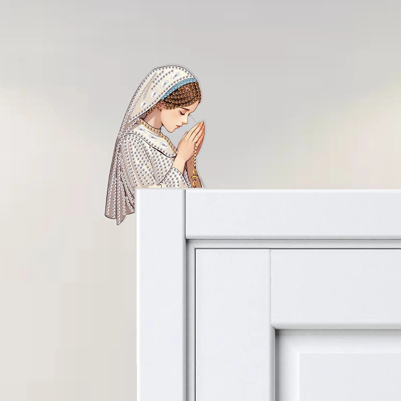 Kits de decoración de esquina de puerta con pintura de diamante, puerta de cocina para el hogar con forma especial acrílica de tema religioso, regalo de decoración de marco de imagen