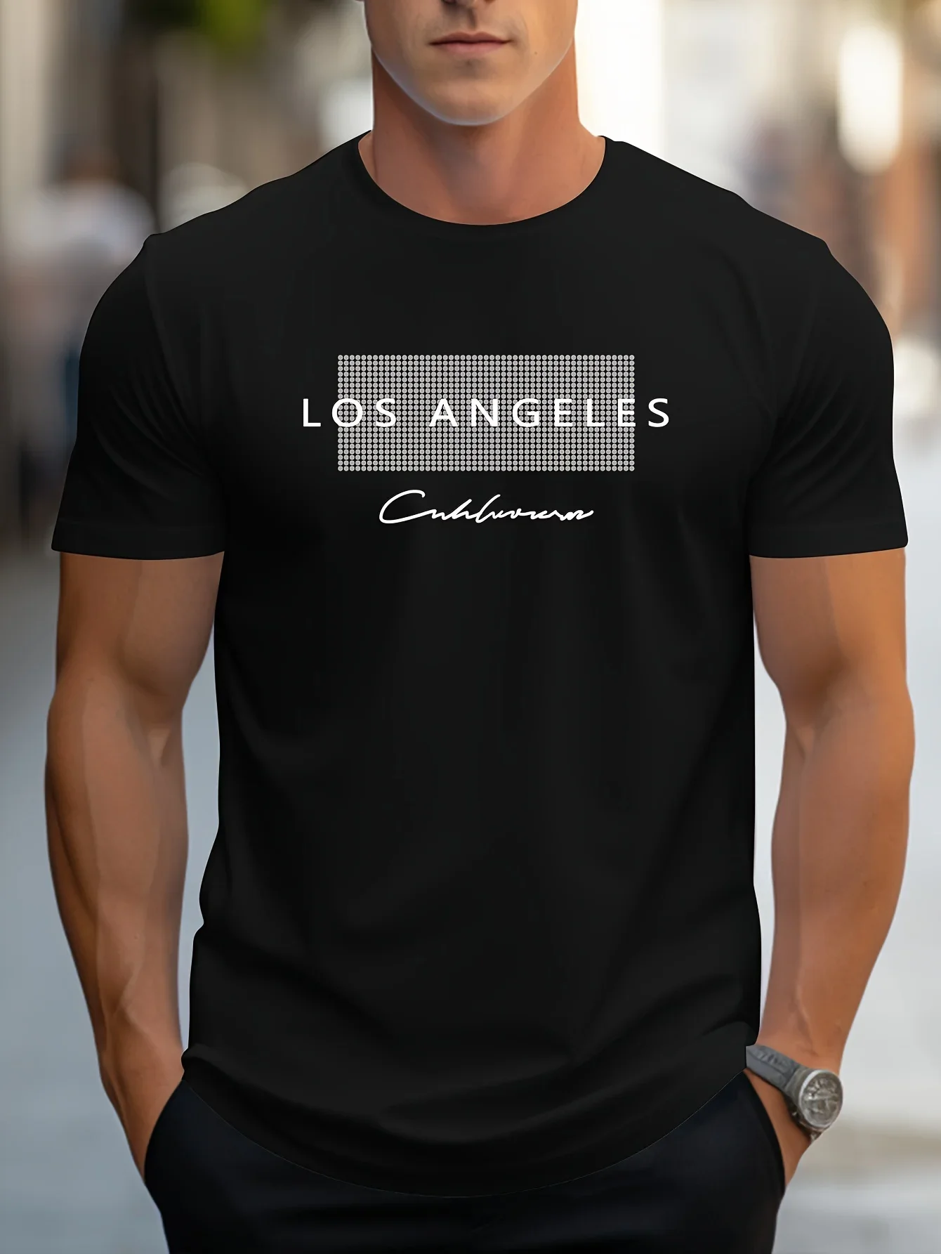 Herren Faser Sommer locker sitzen große Los Angeles Grafik gedruckt Slim Fit Casual Sport Rundhals ausschnitt Kurzarm T-Shirt Tops